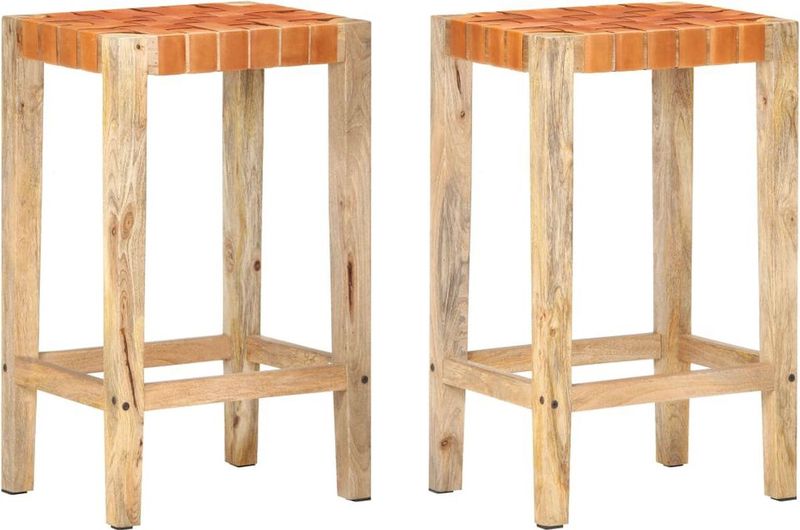 VidaXL Barkrukken 2 st 75 cm Echt Leer Bruin