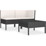 3-tlg. Garten-Lounge-Set mit Auflagen Poly Rattan Schwarz Vidaxl