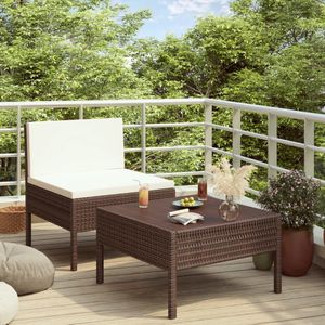 2-tlg. Garten-Lounge-Set mit Auflagen Poly Rattan Braun Vidaxl