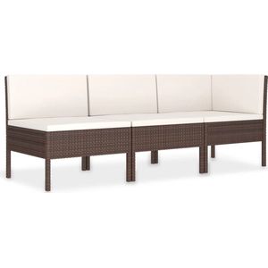 vidaXL 3-delige Loungeset met kussens poly rattan bruin