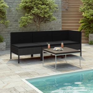 3-tlg. Garten-Lounge-Set mit Auflagen Poly Rattan Schwarz vidaXL