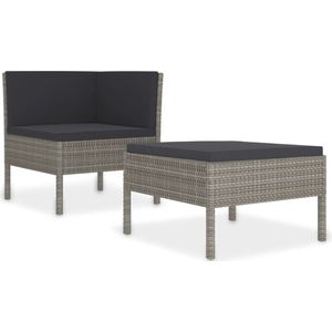 VidaXL Loungeset 2-delig met Kussens - Poly Rattan Grijs