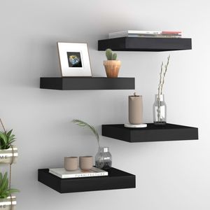 vidaXL - Wandplanken - Zwart - Honingraat MDF met Metaal - Set van 4