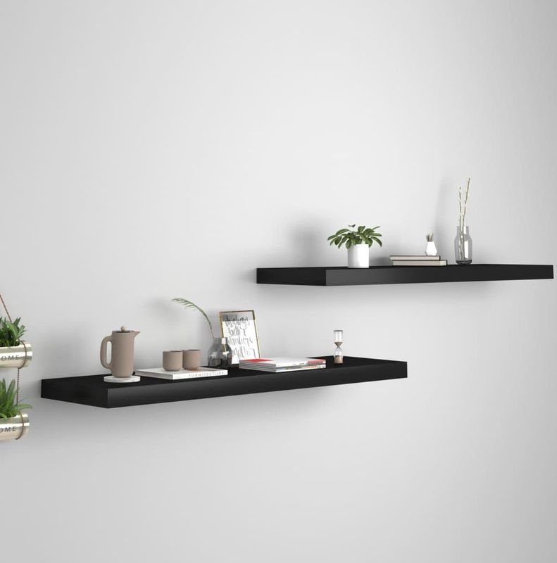 vidaXL Wandschappen - Zwevend - Zwart - MDF - Set van 2