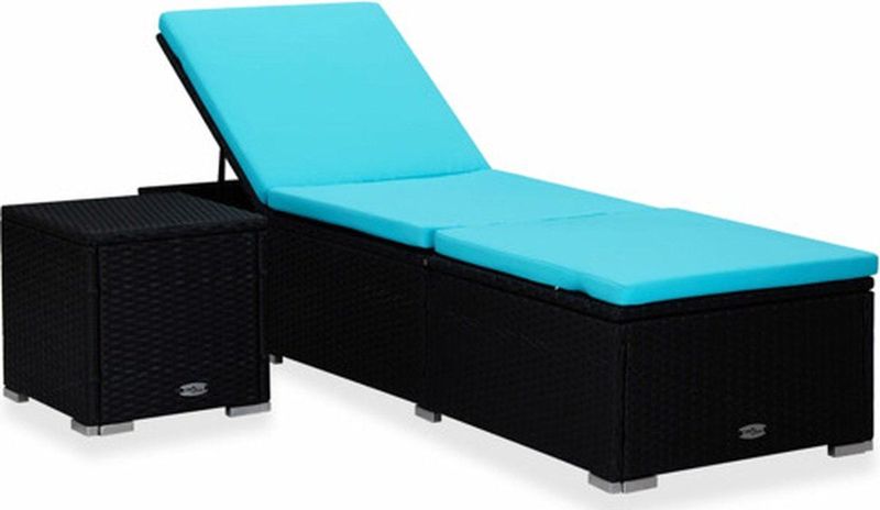 vidaXL Sonnenliege mit Auflage und Teetisch Poly Rattan Blau