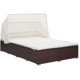 VidaXL Ligbed met Kussen 2-Persoons Poly Rattan Bruin