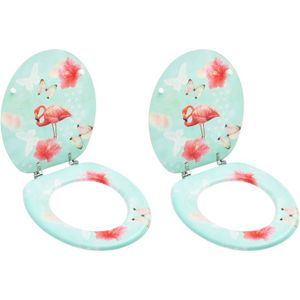 vidaXL Toilettensitze mit Deckel 2 Stk. MDF Flamingo-Design