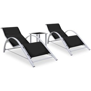 vidaXL - Ligbedden - 2 - st - met - tafel - aluminium - zwart