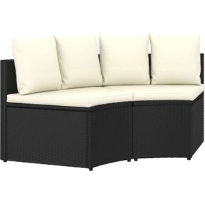 2-delige Loungeset met kussens poly rattan zwart