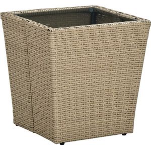 vidaXL Beistelltisch Beige 41,5x41,5x44 cm Poly Rattan und Hartglas