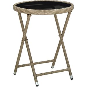 Salontafel - Beige - PE-Rattan - Gepoederd Staal - Gehard Glas - Inklapbaar