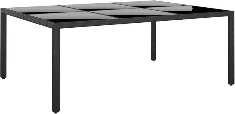 vidaXL Gartentisch 200x150x75 cm Hartglas und Poly Rattan Schwarz