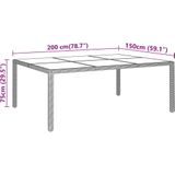 vidaXL Gartentisch 200x150x75 cm Hartglas und Poly Rattan Beige