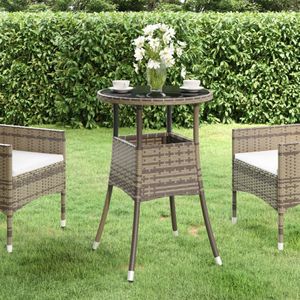 VidaXL Tuintafel Ø60x75 cm Gehard Glas en Poly Rattan Grijs