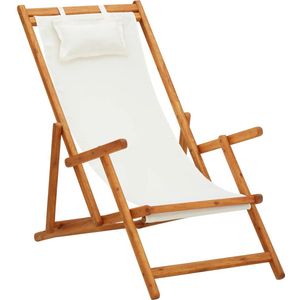 VidaXL Inklapbare Strandstoel van Massief Eucalyptushout en Stof - Crème