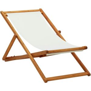 vidaXL Strandstuhl Klappbar Eukalyptusholz und Stoff Cremeweiß