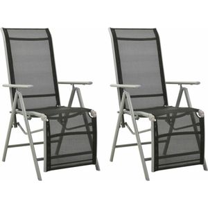 VidaXL Tuinstoelen 2 st Verstelbaar Textileen Aluminium Zilverkleurig