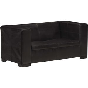 vidaXL - Tweezitsbank - Zwart - Echt Leer - Vintage Stijl