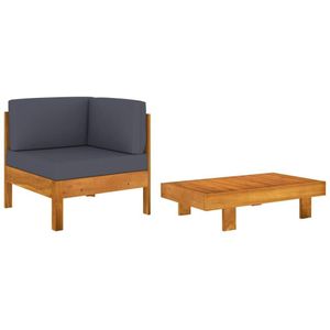 vidaXL 2-tlg. Garten-Lounge-Set mit Dunkelgrauen Kissen Akazienholz