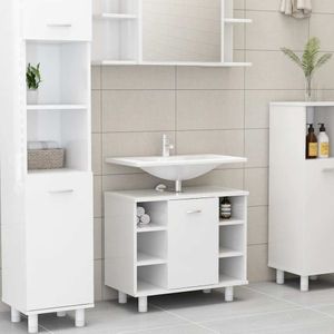 vidaXL Badkamerkast - Hoogglans Wit - Bewerkte Hout - 7 Vakken en 1 Deur