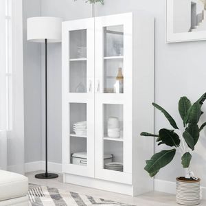 vidaXL - Vitrinekast - Wit - Bewerkt Hout - 4 Vakken - 2 Deuren