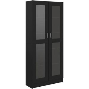 vidaXL Standvitrine Vitrinenschrank Schwarz 82,5x30,5x185,5 cm Holzwerkstoff