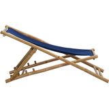 Ligstoel Beach bamboe en canvas marineblauw