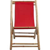 Ligstoel Beach bamboe en canvas rood