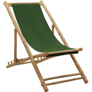 vidaXL - Ligstoel - bamboe - en - canvas - groen