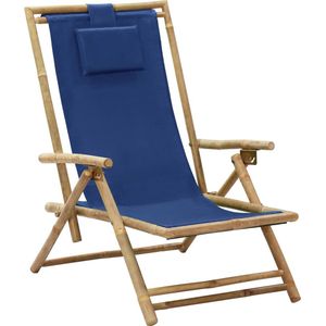 vidaXL - Relaxstoel - verstelbaar - bamboe - en - stof - marineblauw