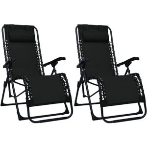 Opvouwbare ligstoelen 2 st. Textilene vidaXL: Kleur - Zwart - 312463XL