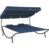 VidaXL Loungebed met Luifel en Kussens - Blauw