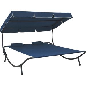 VidaXL Loungebed met Luifel en Kussens - Blauw