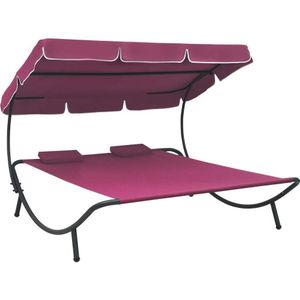 VidaXL Loungebed met Luifel en Kussens - Roze