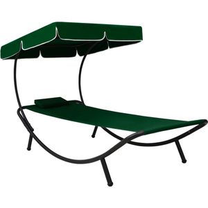 VidaXL Loungebed met Luifel en Kussen - Groen