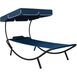 vidaXL Loungebed - Blauw - Oxford Stof - Inclusief Kussen en Luifel