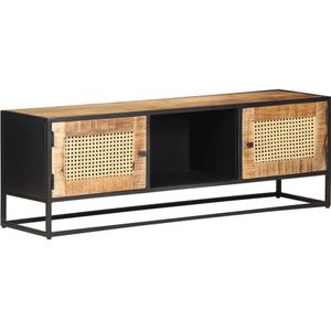 vidaXL-Tv-meubel-120x30x40-cm-ruw-mangohout-en-natuurlijk-riet
