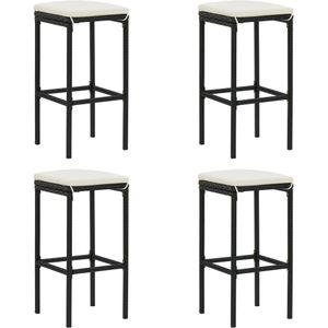 vidaXL Barhocker mit Kissen 4 Stk. Schwarz Poly Rattan