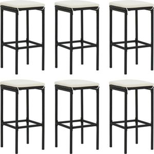 vidaXL Barhocker mit Kissen 6 Stk. Schwarz Poly Rattan