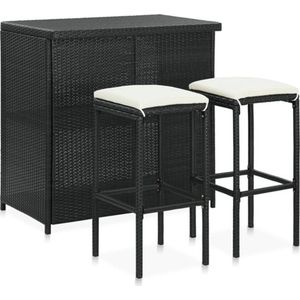 vidaXL 3-tlg. Bar Set Poly Rattan Schwarz