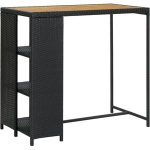 VidaXL Bartafel met Opbergrek 120x60x110 cm Poly Rattan Zwart