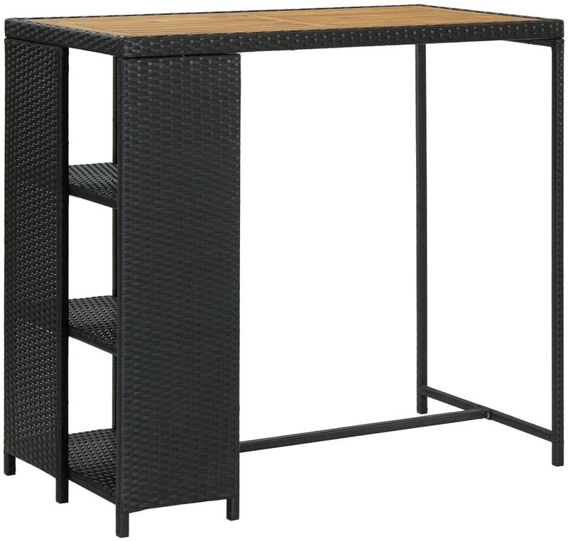 vidaXL Bartisch mit Regal Schwarz 120x60x110 cm Poly Rattan