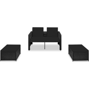 3-tlg. Garten-Lounge-Set mit Auflagen Poly Rattan Schwarz Vidaxl