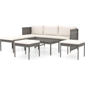 VidaXL 6-delige Loungeset met Kussens - Poly Rattan Grijs