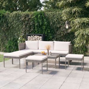 vidaXL - 6-delige - Loungeset - met - kussens - poly - rattan - grijs