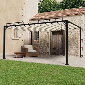 vidaXL - Prieel - met - lamellendak - 3x4 - m - stof - en - aluminium - crèmekleurig