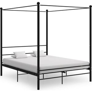 vidaXL - Hemelbedframe - Zwart - Gepoeerdercoat Metaal
