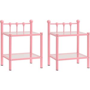 vidaXL Nachtkastjes - Roze en Transparant - Metaal en Glas - Set van 2