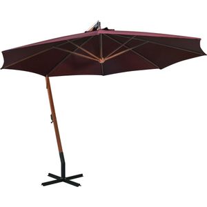 vidaXL - Zweefparasol - met - paal - 3,5x2,9 - m - massief - vurenhout - bordeauxrood