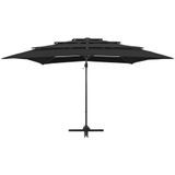 VidaXL Parasol 4-Laags Aluminium Paal 250x250 cm Zwart